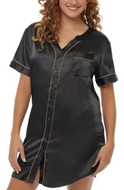 Womens Satin Night Shirt, Boyfriend Style Short Sleeve Sleep Shirt -Trendy Women GUEST 37a1da4e b18a 4e9b 8216 4424e25ba2a2