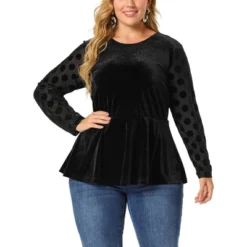 Agnes Orinda Plus Size Peplum Top For Women Polka Dots Sheer Puff Sleeve Velvet Top 11 Agnes Orinda Plus Size Peplum Top For Women Polka Dots Sheer Puff Sleeve Velvet Top -Trendy Women GUEST 38b47bba 038d 4023 92f9 14bb2775d820