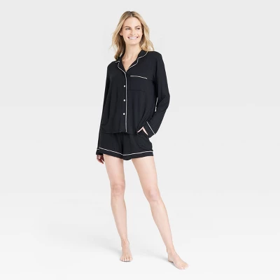 Women's Beautifully Soft Long Sleeve Notch Collar Top And Shorts Pajama Set - Stars Above™ 4 Women's Beautifully Soft Long Sleeve Notch Collar Top And Shorts Pajama Set - Stars Above™ - Image 4