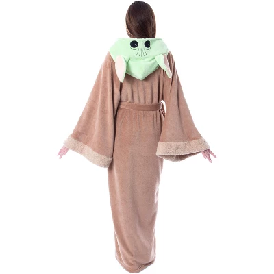 Star Wars The Mandalorian Grogu Baby Yoda Costume Adult Robe Hooded Bathrobe Brown 2 Star Wars The Mandalorian Grogu Baby Yoda Costume Adult Robe Hooded Bathrobe Brown - Image 2