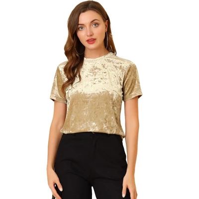 Allegra K Women's Velvet Crew Neck Short Sleeve Casual Blouse 12 Allegra K Women's Velvet Crew Neck Short Sleeve Casual Blouse - Image 12