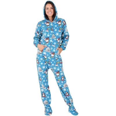 Footed Pajamas - Winter Wonderland Adult Hoodie Fleece Onesie 1 Footed Pajamas - Winter Wonderland Adult Hoodie Fleece Onesie
