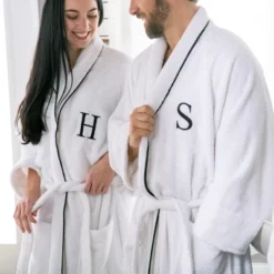 Modern Cotton Absorbent Traditional Adult Unisex Solid With Monogram Bath Robe By Blue Nile Mills -Trendy Women GUEST 3b9c6c3c 7b3d 42b2 844f 008ed0d67052