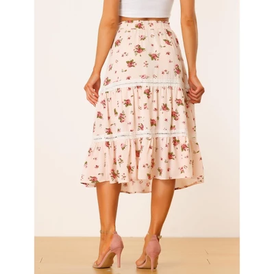 Allegra K Women's Floral Midi Skirts Elastic Waist Tiered Flowy Chiffon Skirts 2 Allegra K Women's Floral Midi Skirts Elastic Waist Tiered Flowy Chiffon Skirts - Image 2