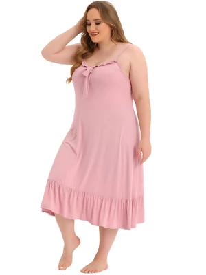 Agnes Orinda Women's Plus Size Nightgown Ruffle Hem Comfy Adjustable Strap Sleepdress 2 Agnes Orinda Women's Plus Size Nightgown Ruffle Hem Comfy Adjustable Strap Sleepdress - Image 2