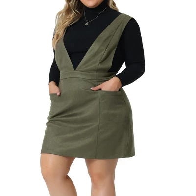 Agnes Orinda Women's Plus Size V Neck Sleeveless Faux Suede Pockets Pinafore Overall Mini Skirts 5 Agnes Orinda Women's Plus Size V Neck Sleeveless Faux Suede Pockets Pinafore Overall Mini Skirts - Image 5