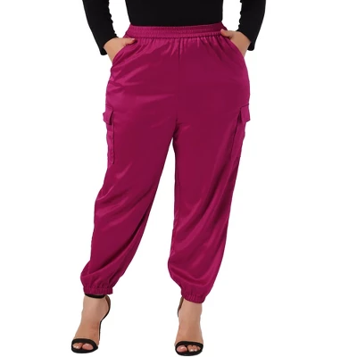 Agnes Orinda Women's Plus Size Cargo Elastic Waist Athleisure Ankle Length Satin Joggers Pant 6 Agnes Orinda Women's Plus Size Cargo Elastic Waist Athleisure Ankle Length Satin Joggers Pant - Image 6