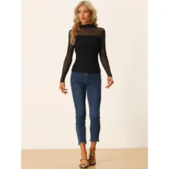 Allegra K Women's Solid Mock Neck Mesh Sheer Long Sleeve Ruched Blouses 8 Allegra K Women's Solid Mock Neck Mesh Sheer Long Sleeve Ruched Blouses -Trendy Women GUEST 3fe348d2 5a09 4ba9 8de5 78a4563b7467