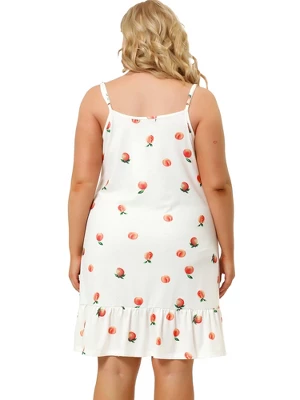 Agnes Orinda Women's Plus Size Sleeveless Fruit Ruffle Hem Nightgown 4 Agnes Orinda Women's Plus Size Sleeveless Fruit Ruffle Hem Nightgown - Image 4
