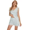 Cheibear Womens Sleepwear Pajamas Tank Tops With Shorts V-Neck Lace Trim Sleeveless Lounge Set