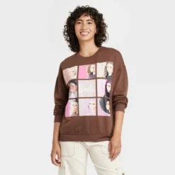 Women's Barbie Squares Cozy Graphic Sweatshirt - Brown -Trendy Women GUEST 4110e140 946e 4d15 ab97 92fc36a2a8de