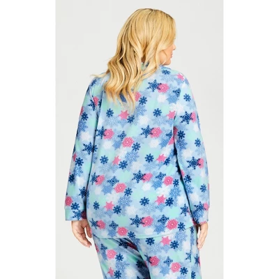 Women's Plus Size Snowflake Button Fleece Sleep Top - Blue | AVENUE 2 Women's Plus Size Snowflake Button Fleece Sleep Top - Blue | AVENUE - Image 2