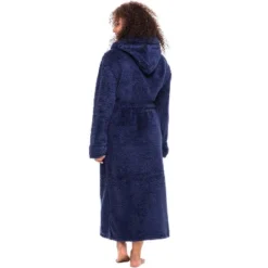 Women's Fuzzy Plush Fleece Bathrobe With Hood, Soft Warm Hooded Lounge Robe