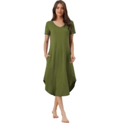 Cheibear Women's V Neck Short Sleeve Long Nightgown Lounge Dress With Pocket 12 Cheibear Women's V Neck Short Sleeve Long Nightgown Lounge Dress With Pocket -Trendy Women GUEST 456560ae 9f1c 4b70 b9dd ead4472b54bf