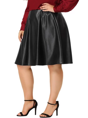 Agnes Orinda Women's Plus Size PU Skirt A-Line Versatile Flared Party Skirts 1 Agnes Orinda Women's Plus Size PU Skirt A-Line Versatile Flared Party Skirts