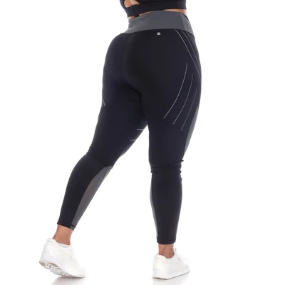 White Mark - Plus Size High-Waist Reflective Piping Fitness Leggings 2 White Mark - Plus Size High-Waist Reflective Piping Fitness Leggings - Image 2