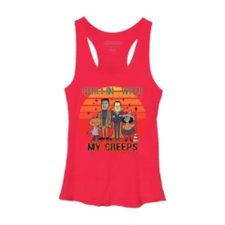 Women's Design By Humans Chillin With My Creeps 80's Style Halloween Characters By MerchHQ Racerback Tank Top -Trendy Women GUEST 49ccd940 837d 41cf b011 a9ed3ce3a5a2