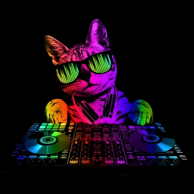 Junior's Design By Humans Cool Cat DJ By Clingcling T-Shirt 1 Junior's Design By Humans Cool Cat DJ By Clingcling T-Shirt