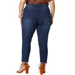 Agnes Orinda Women's Plus Size Denim Pants Frayed Washed Ankle Jeans With Slash Pockets -Trendy Women GUEST 4add3882 09f8 4063 aeab ef1f04431389