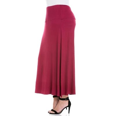 24seven Comfort Apparel Women's Elastic Waist Maxi Skirt-WINE-1X 1 24seven Comfort Apparel Women's Elastic Waist Maxi Skirt-WINE-1X