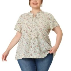 Agnes Orinda Women's Plus Size Self Tie Ruffle Pleated Floral Blouse -Trendy Women GUEST 4c8242de 46fa 409a b37d b7de0f2f1b9d