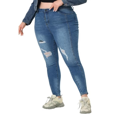 Agnes Orinda Women's Plus Size Mid Rise Stretch Washed Skinny Denim Jeans 7 Agnes Orinda Women's Plus Size Mid Rise Stretch Washed Skinny Denim Jeans - Image 7