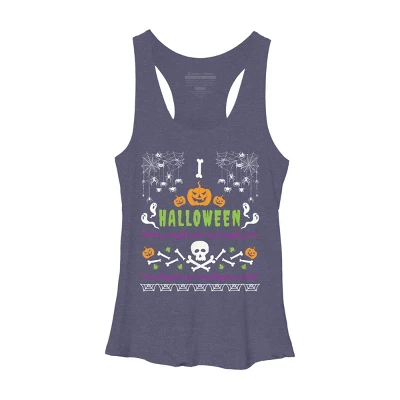 Women's Design By Humans Halloween Lover Ugly Sweater By Machmigo Racerback Tank Top 3 Women's Design By Humans Halloween Lover Ugly Sweater By Machmigo Racerback Tank Top - Image 3