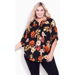 Women's Plus Size Eastbrook Print Top - Black | AVENUE -Trendy Women GUEST 4f151eb3 4042 43f8 a74c 651f9c97bde9