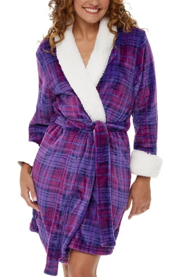 Women's Classic Plush Robe, Short Fleece Bathrobe Prints 14 Women's Classic Plush Robe, Short Fleece Bathrobe Prints - Image 14