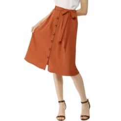 Allegra K Women's Button Front Casual High Waist Belted Midi Flare Skirt -Trendy Women GUEST 552d3982 4438 4446 af83 123fe225181a