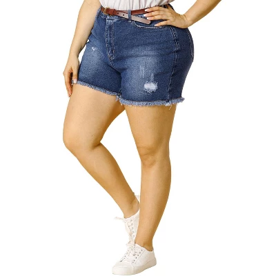 Agnes Orinda Women's Plus Size Jean High Waisted Raw Hem Stretched Distressed Denim Short 11 Agnes Orinda Women's Plus Size Jean High Waisted Raw Hem Stretched Distressed Denim Short - Image 11