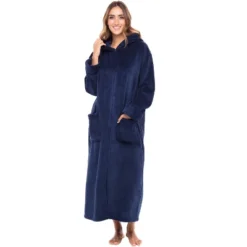 Women's Zip Up Fleece Robe With Hood, Soft Warm Plush Oversized Zipper Hooded Bathrobe -Trendy Women GUEST 562513c7 e3bc 4d24 8bf4 bdbb56f79720