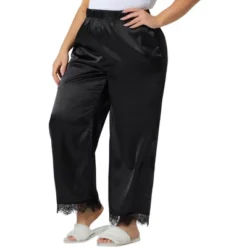 Agnes Orinda Women's Plus Size Satin Lace Trim Elastic Soft Wide Leg Pockets Pajama Pants -Trendy Women GUEST 5664ec02 4730 451d 803c cbe18a138edc