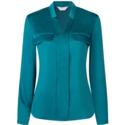 Hobemty Women's V Neck Long Sleeve Faux Flap Pocket Work Office Blouse -Trendy Women GUEST 56b65a47 219f 454e 834b 70fcdd75f90d