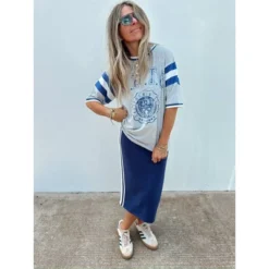 Women's Ascot + Hart Varsity Elbow Sleeve Graphic T-Shirt - Gray -Trendy Women GUEST 580f3b29 39e6 4133 b832 f36e89f302ba