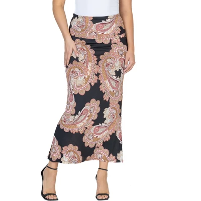 24seven Comfort Apparel Womens Black Paisley Print Foldover Maxi Skirt 4 24seven Comfort Apparel Womens Black Paisley Print Foldover Maxi Skirt - Image 4