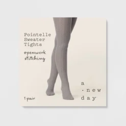 Women's Pointelle Sweater Tights - A New Day™ Light Gray