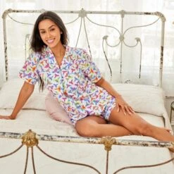 Women's Soft Cotton Knit Jersey Pajamas Lounge Set, Short Sleeve Top And Shorts With Pockets -Trendy Women GUEST 5a763690 29d4 418c b5df 4320aff5bb32