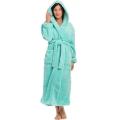 Women's Fuzzy Plush Fleece Bathrobe With Hood, Soft Warm Hooded Lounge Robe -Trendy Women GUEST 5a9cec3f 8f9f 4d70 b069 f2200dc5d2ad