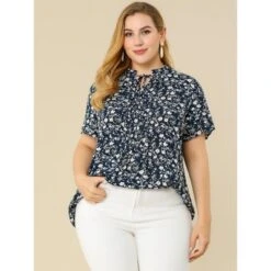 Agnes Orinda Women's Plus Size Self Tie Ruffle Pleated Floral Blouse -Trendy Women GUEST 5af2c369 3ad3 49de 83ab d62eae199274
