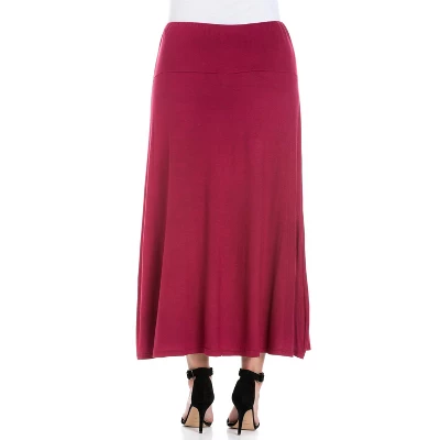 24seven Comfort Apparel Women's Elastic Waist Maxi Skirt-WINE-1X 2 24seven Comfort Apparel Women's Elastic Waist Maxi Skirt-WINE-1X - Image 2