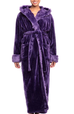 Women's Faux Fur Feather Hooded Robe, Soft Plush Fleece Bathrobe With Hood 5 Women's Faux Fur Feather Hooded Robe, Soft Plush Fleece Bathrobe With Hood - Image 5