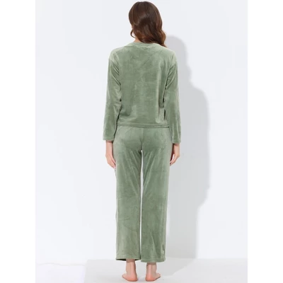 Cheibear Womens Velvet Sleepwear Tracksuits With Pockets V-Neck Lounge Sweatsuit Pajama Sets 3 Cheibear Womens Velvet Sleepwear Tracksuits With Pockets V-Neck Lounge Sweatsuit Pajama Sets - Image 3