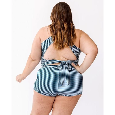 Lime Ricki Women's Indigo Stripe Cross-Back Crop Top 3 Lime Ricki Women's Indigo Stripe Cross-Back Crop Top - Image 3