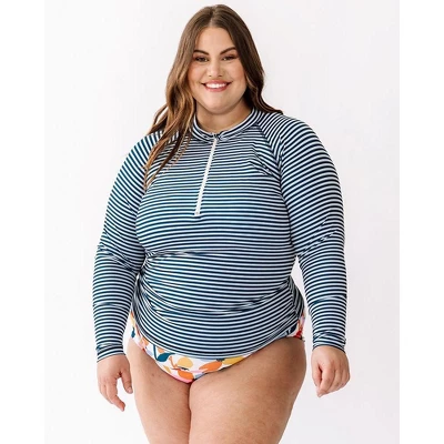 Lime Ricki Women's Indigo Stripe Rash Guard 2 Lime Ricki Women's Indigo Stripe Rash Guard - Image 2