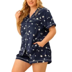 Agnes Orinda Women's Plus Size Patch Pocket Comfort Piping Stars Short Sleeve Pajamas Set -Trendy Women GUEST 62b6f128 beb5 4c6d 9baa 0320fc75a8fa
