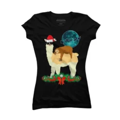 Junior's Design By Humans Llama With Glasses Sleeping Sloth Christmas Santa By TeeShirtMadness T-Shirt -Trendy Women GUEST 644094a9 9d19 44f1 b158 6f7ba55f74cd