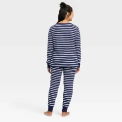 Women's Striped 100% Cotton Matching Family Pajama Set - Navy