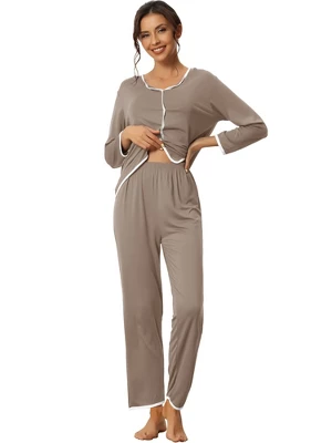 Cheibear Womens Sleepwear Pajamas Long Sleeve Pullover Tops With Pants Lounge Sets 8 Cheibear Womens Sleepwear Pajamas Long Sleeve Pullover Tops With Pants Lounge Sets - Image 8