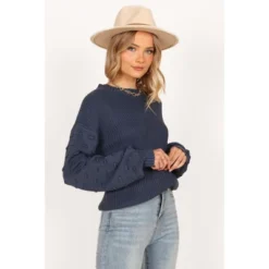 Petal And Pup Katrina Textured Sleeve Crewneck Knit Sweater